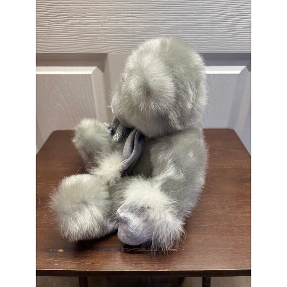 2000 G.A.C. Silver Teddy Bear Plush Stuffed Animal 14" Fuzzy Scarf Vintage - Picture 2 of 6